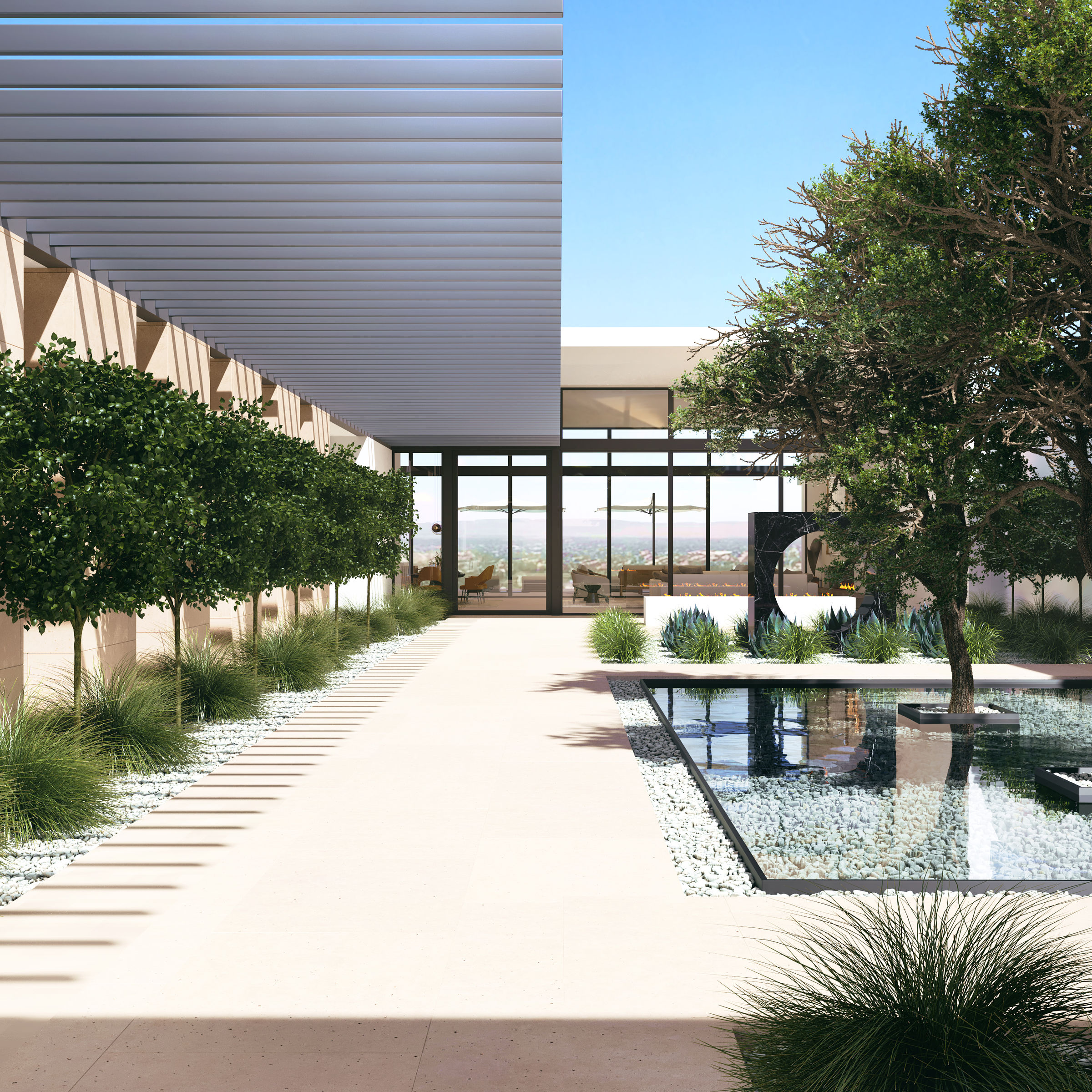 Exterior walkway architecture — 3D visualization