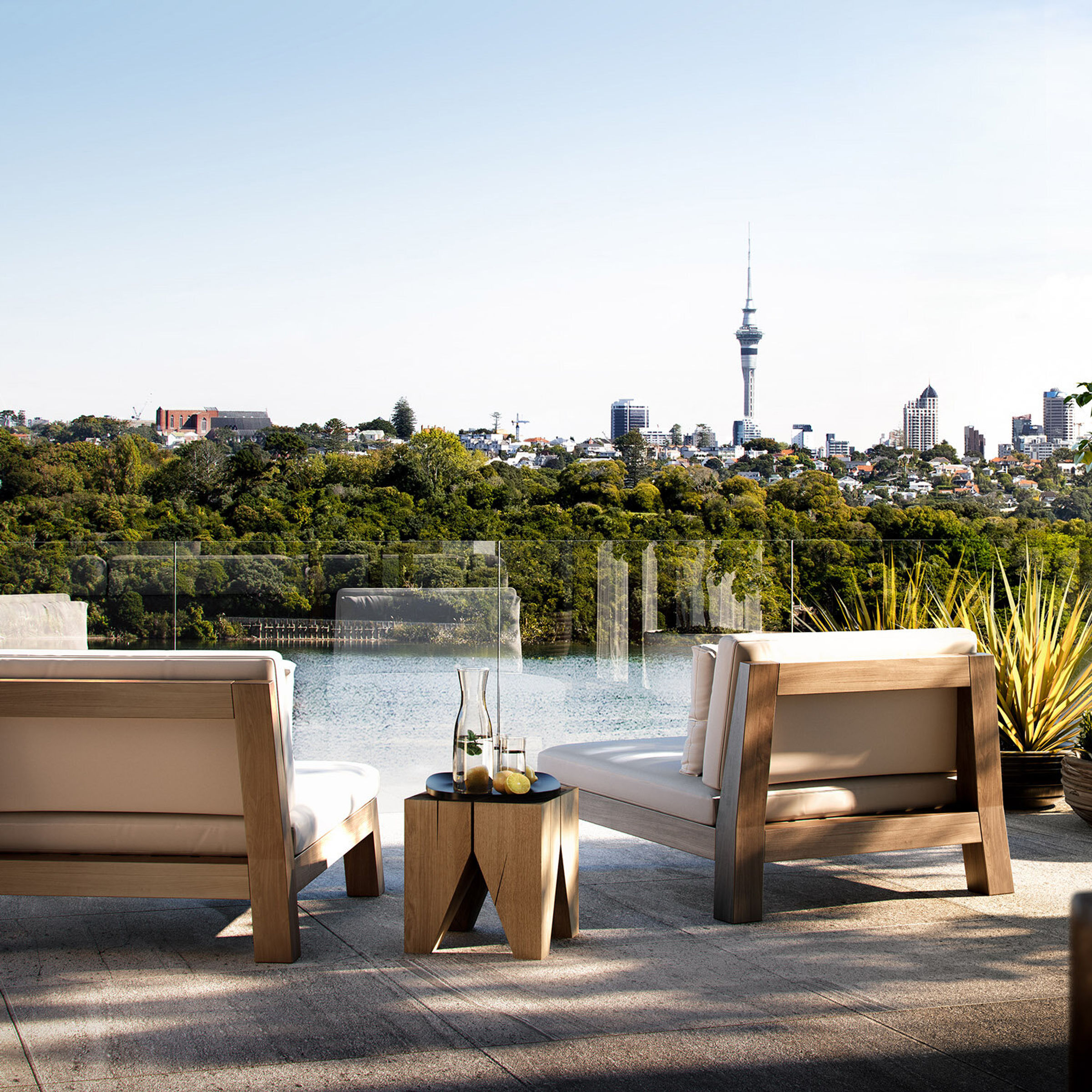 Luxury villa rooftop terrace — exterior architectural visualization