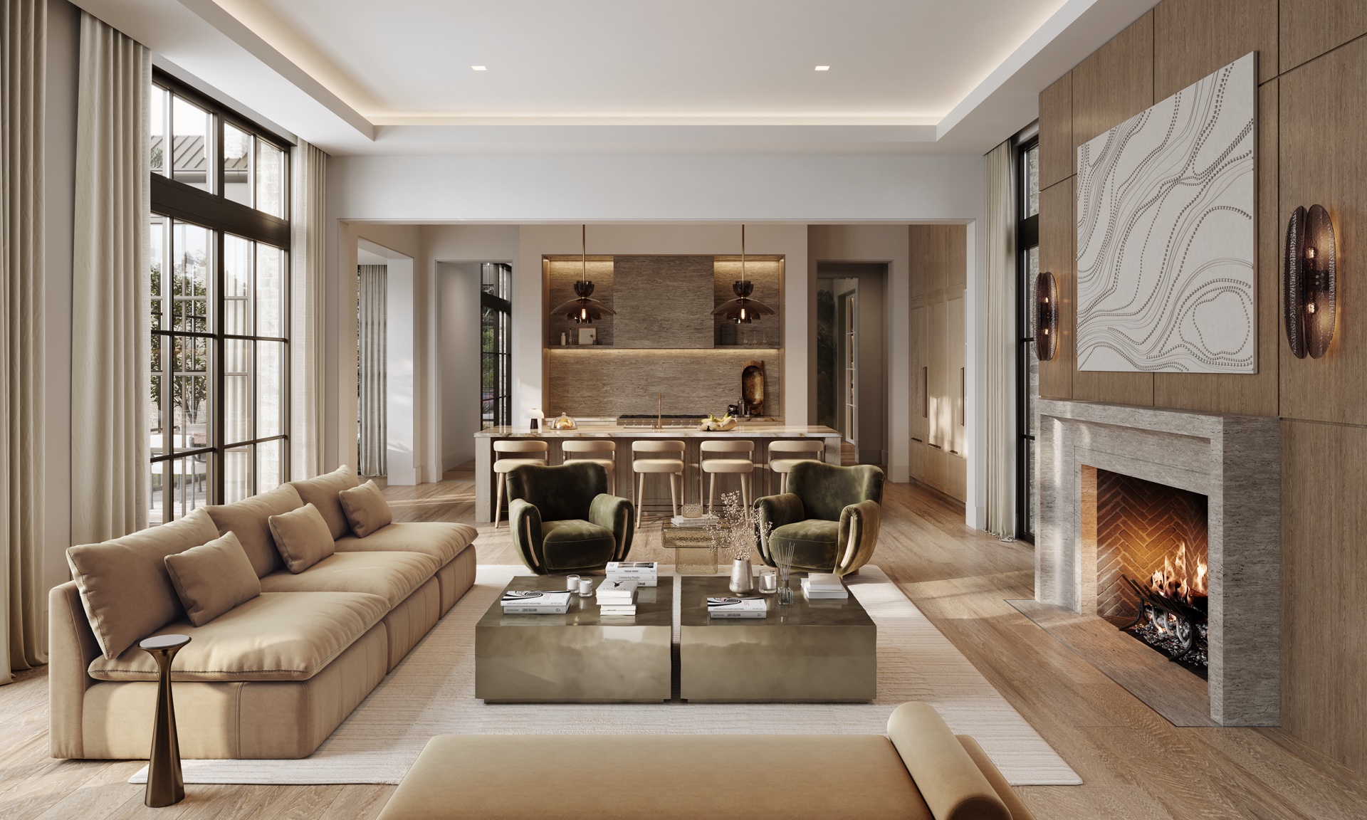 Modern living room — interior 3D rendering