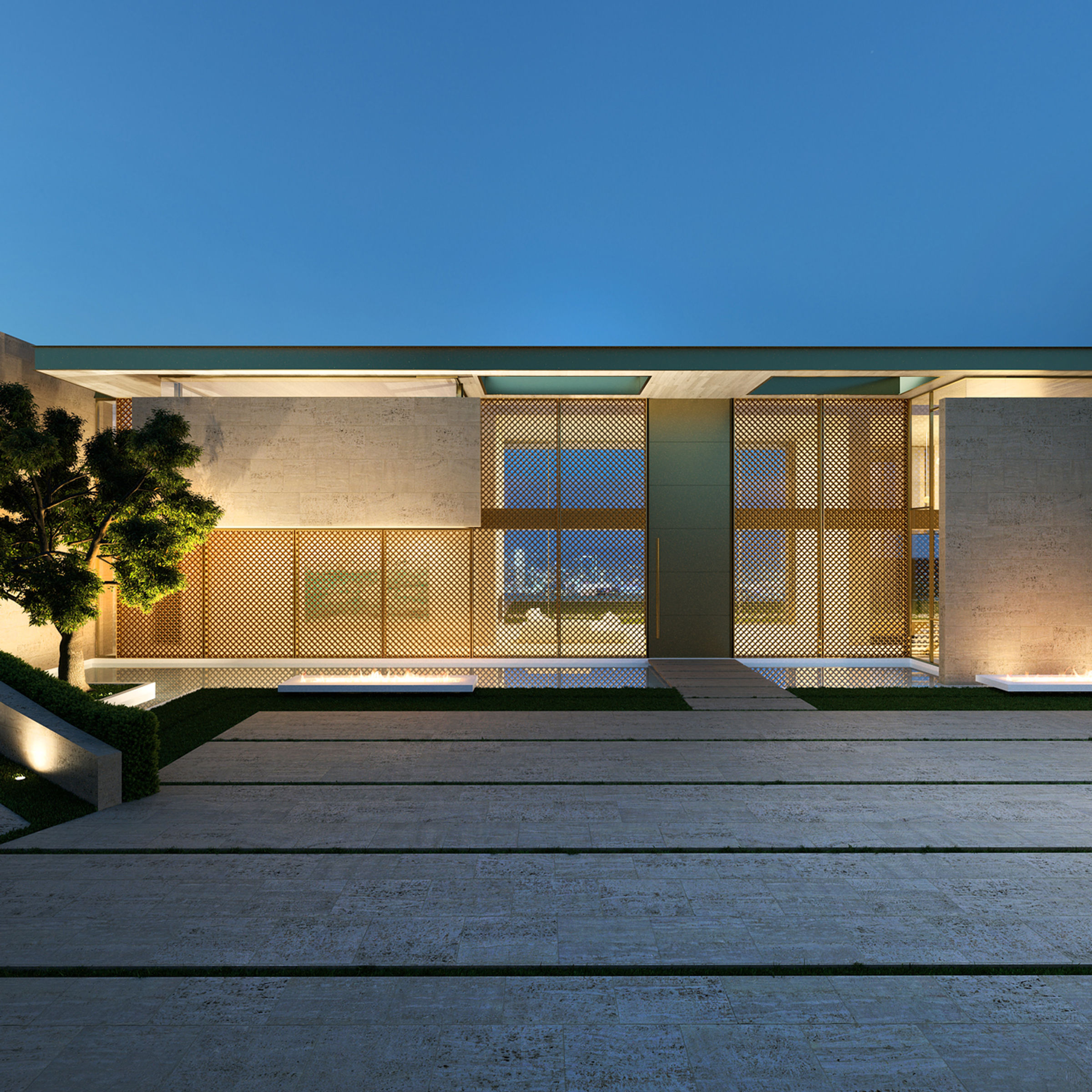 Contemporary villa courtyard — 3D architectural rendering