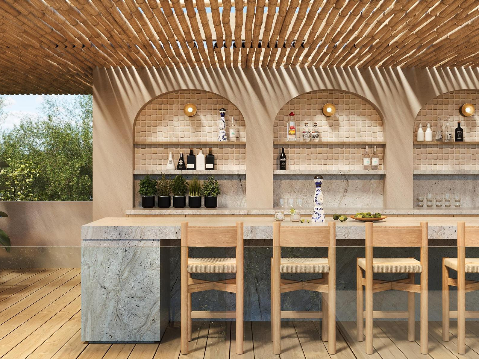 Home bar interior — photorealistic 3D rendering