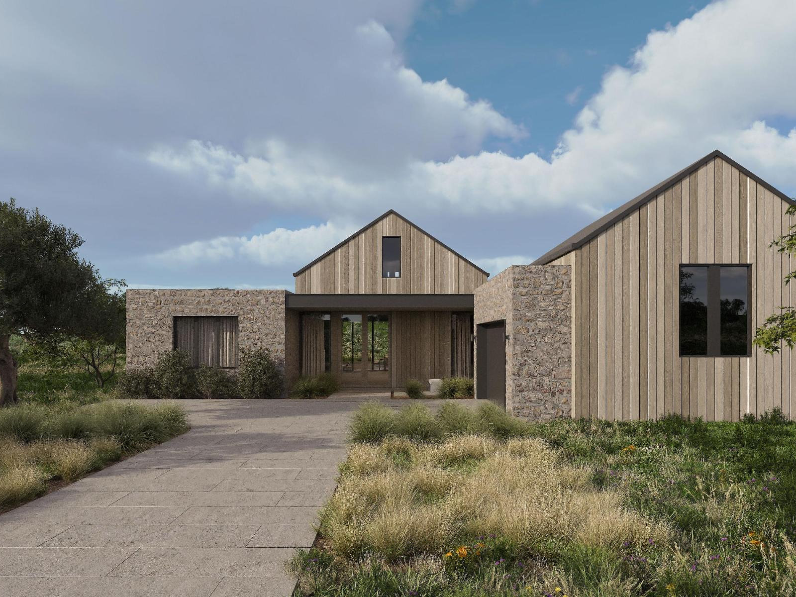 Modern barn house — architectural visualization