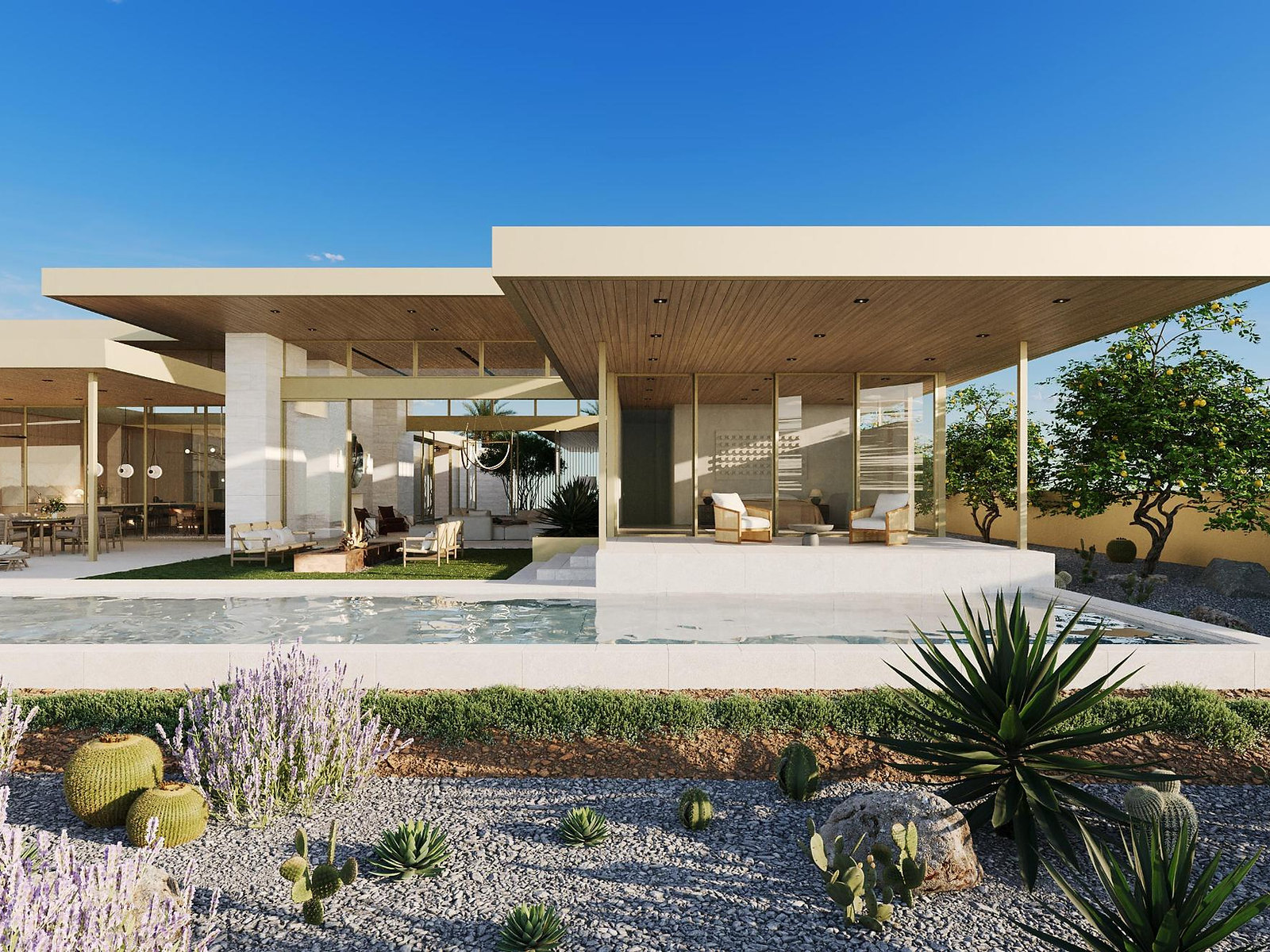 Desert villa with pool — 3D architectural visualization