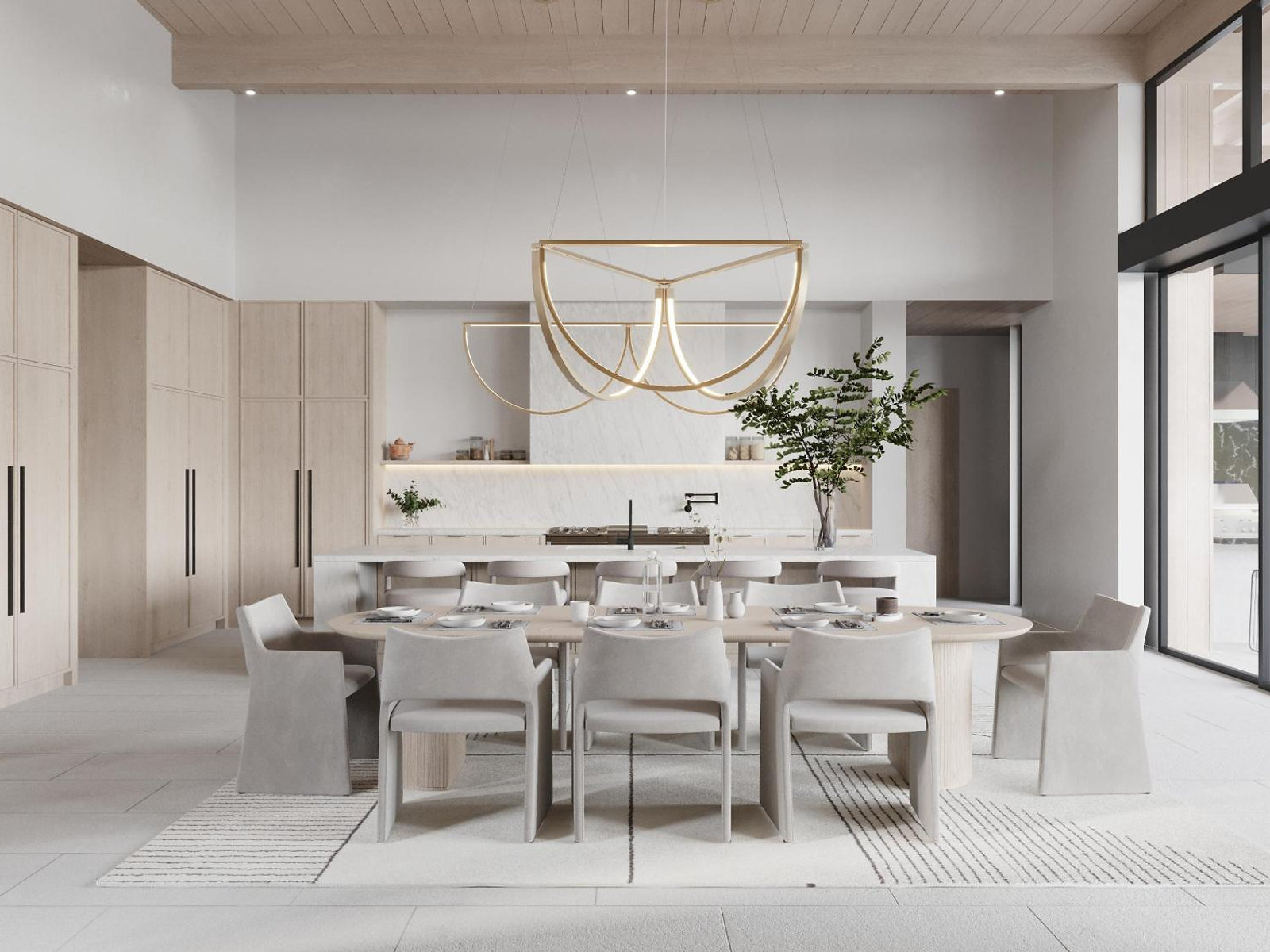 Gold-accented dining room — interior 3D visualization