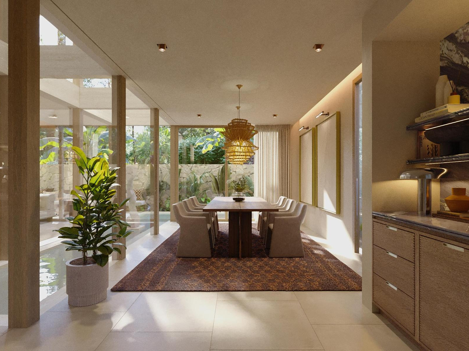 Tropical dining room — photorealistic interior rendering