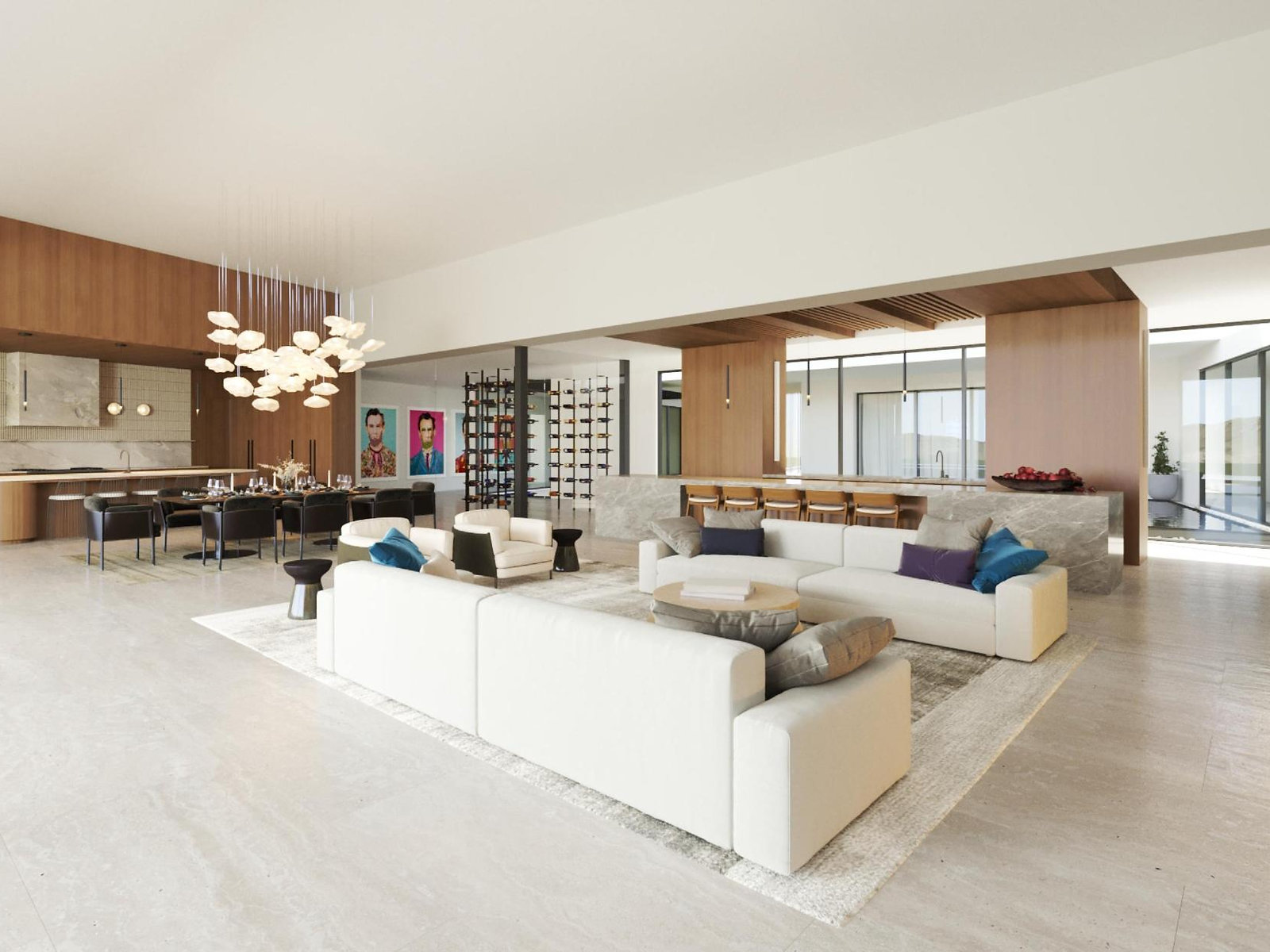 Contemporary living room with art — interior rendering
