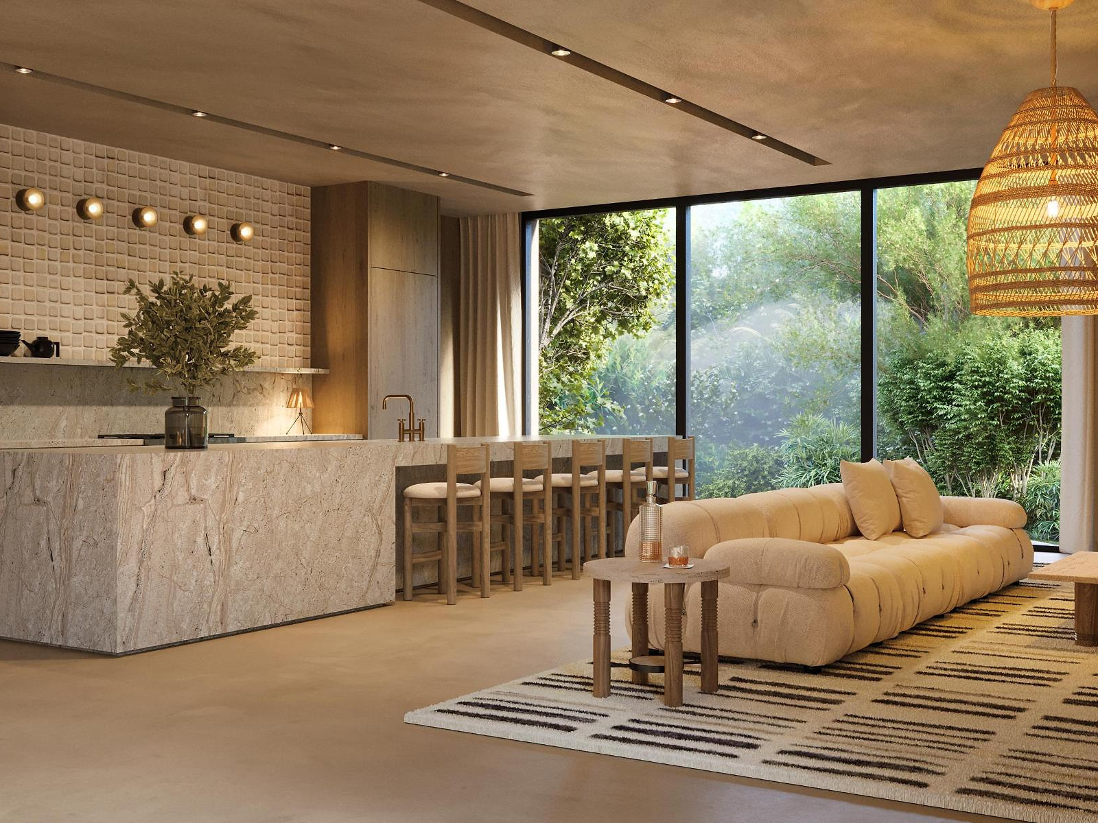 Open plan kitchen — architectural interior visualization