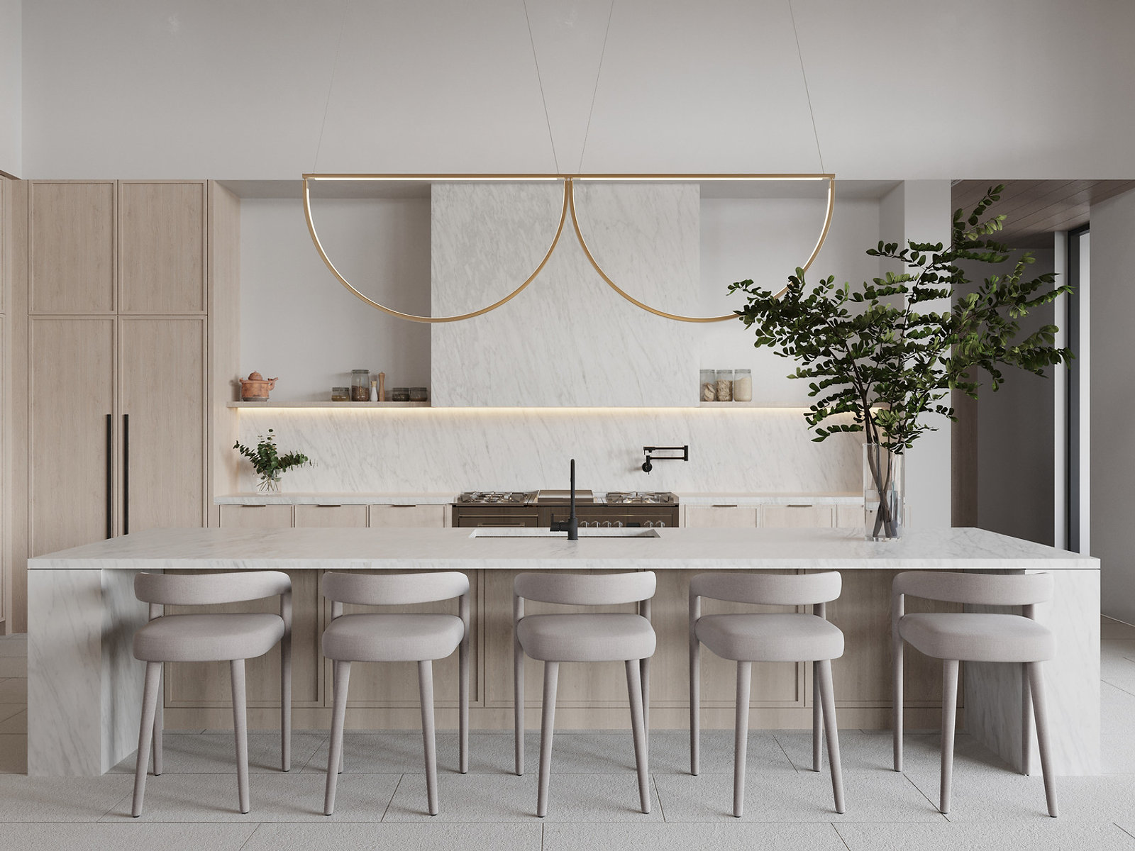 Bright modern kitchen — interior 3D visualization