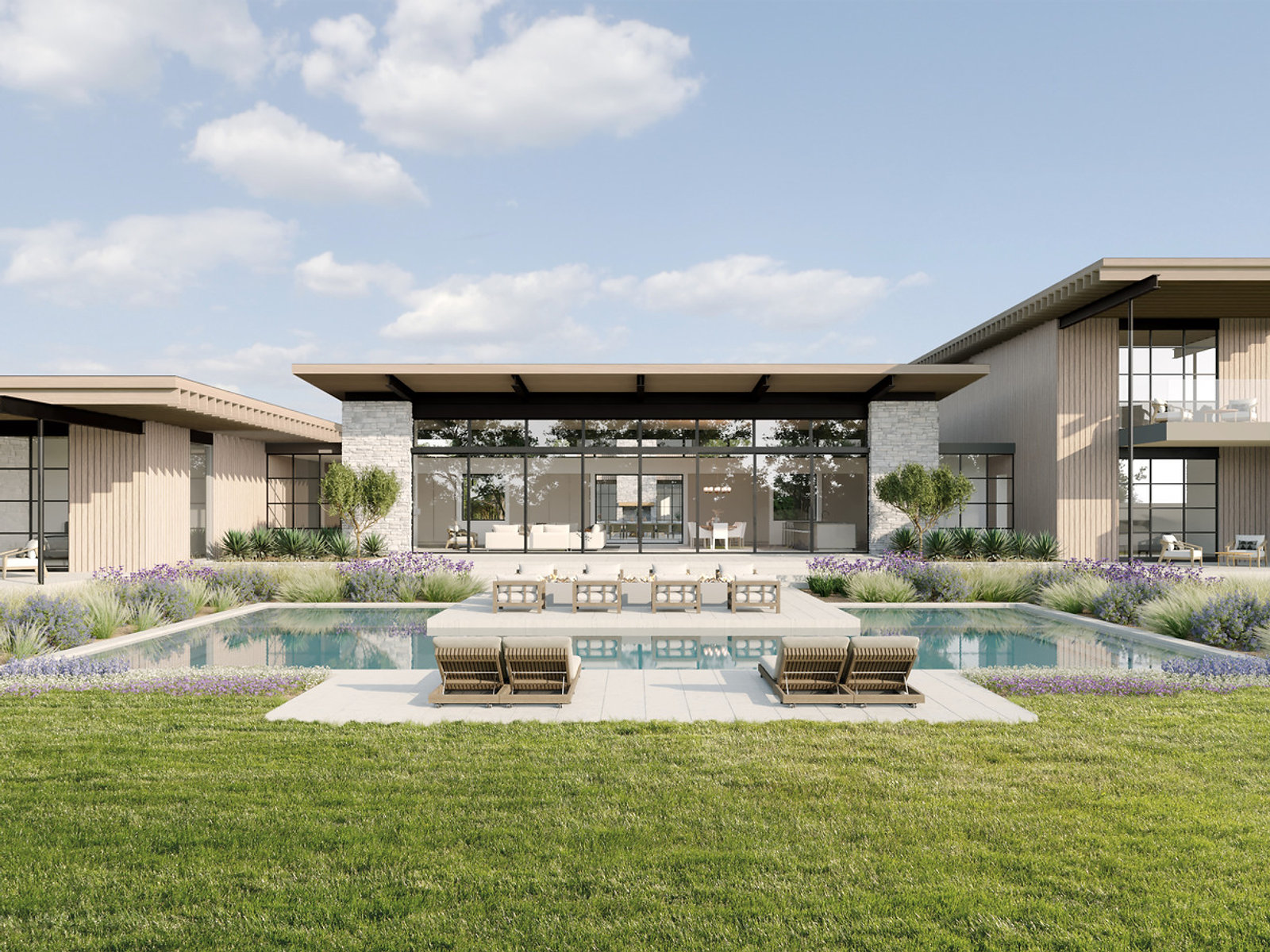 Villa pool with lavender garden — exterior visualization