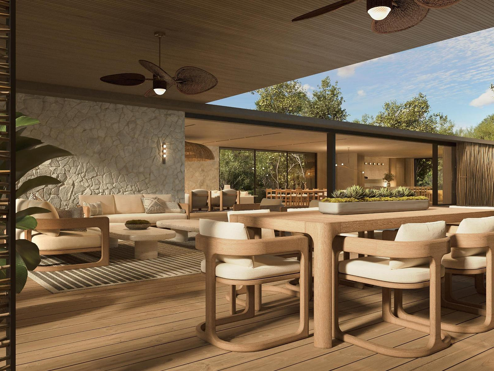Outdoor dining terrace — exterior architectural rendering
