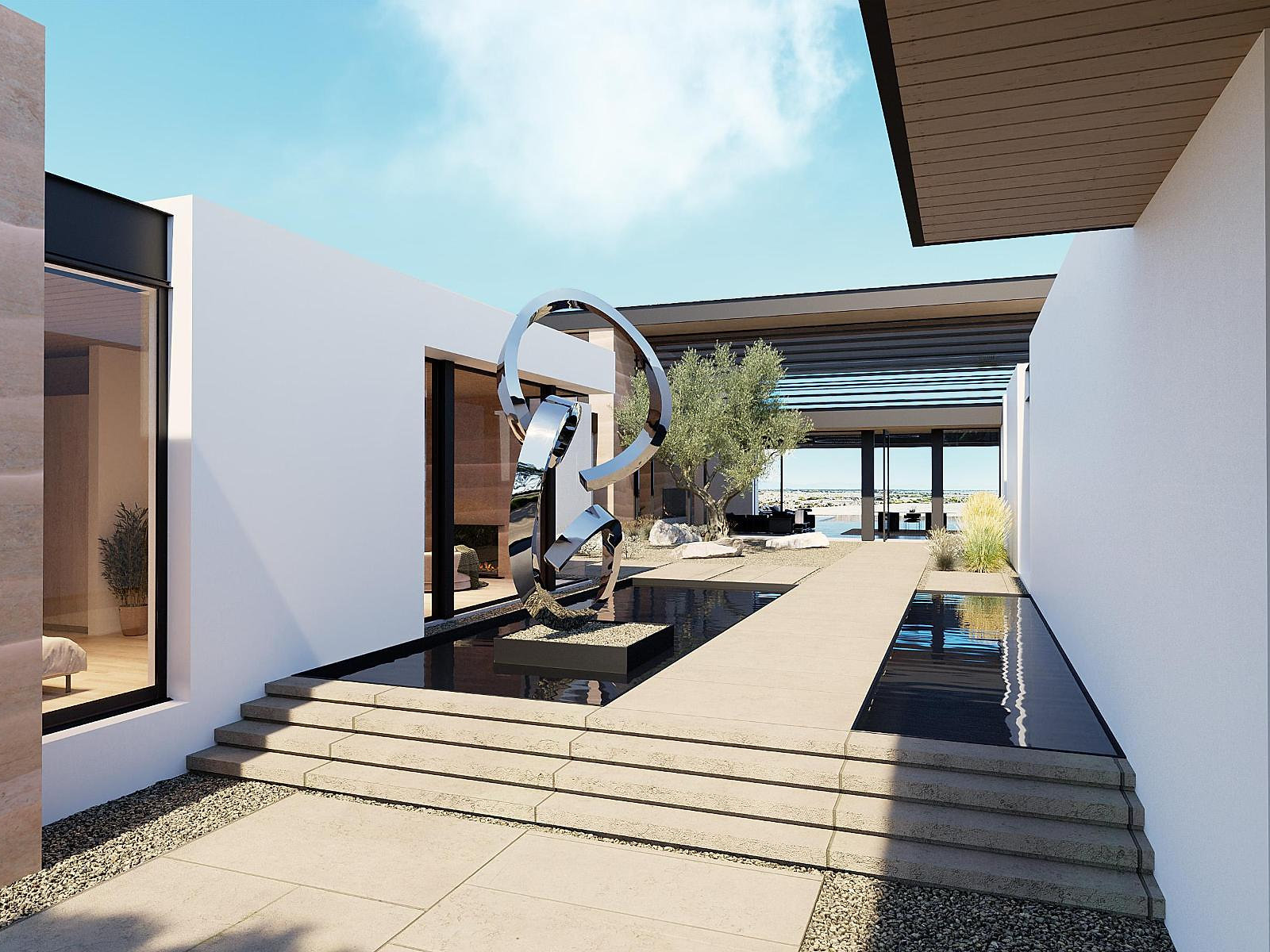 Courtyard with sculpture — exterior visualization