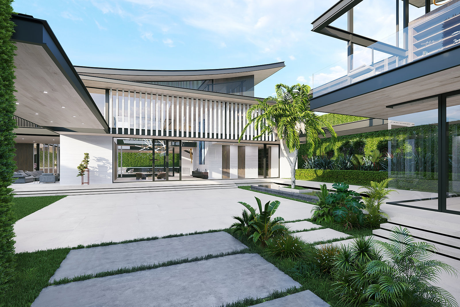Tropical villa courtyard — architectural visualization