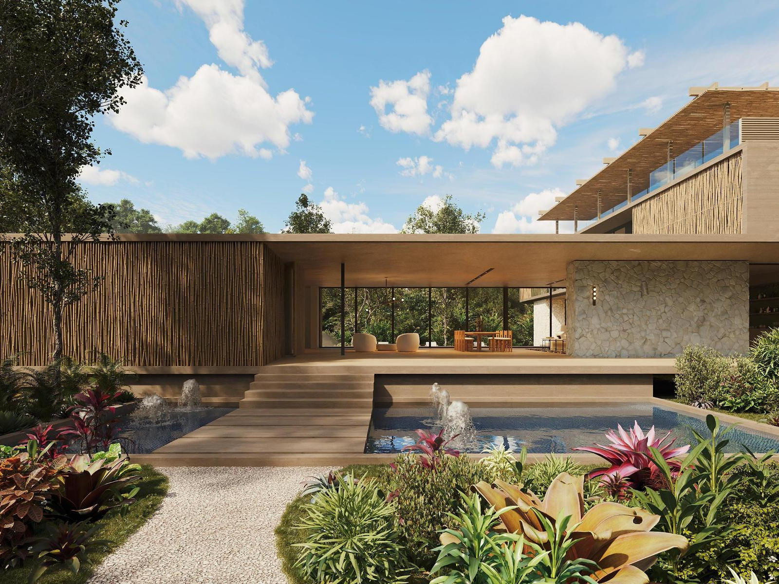 Tropical villa exterior — architectural 3D rendering