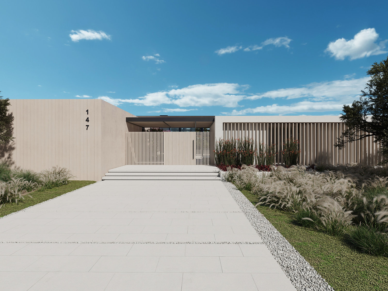 Villa entrance gate — exterior architectural rendering