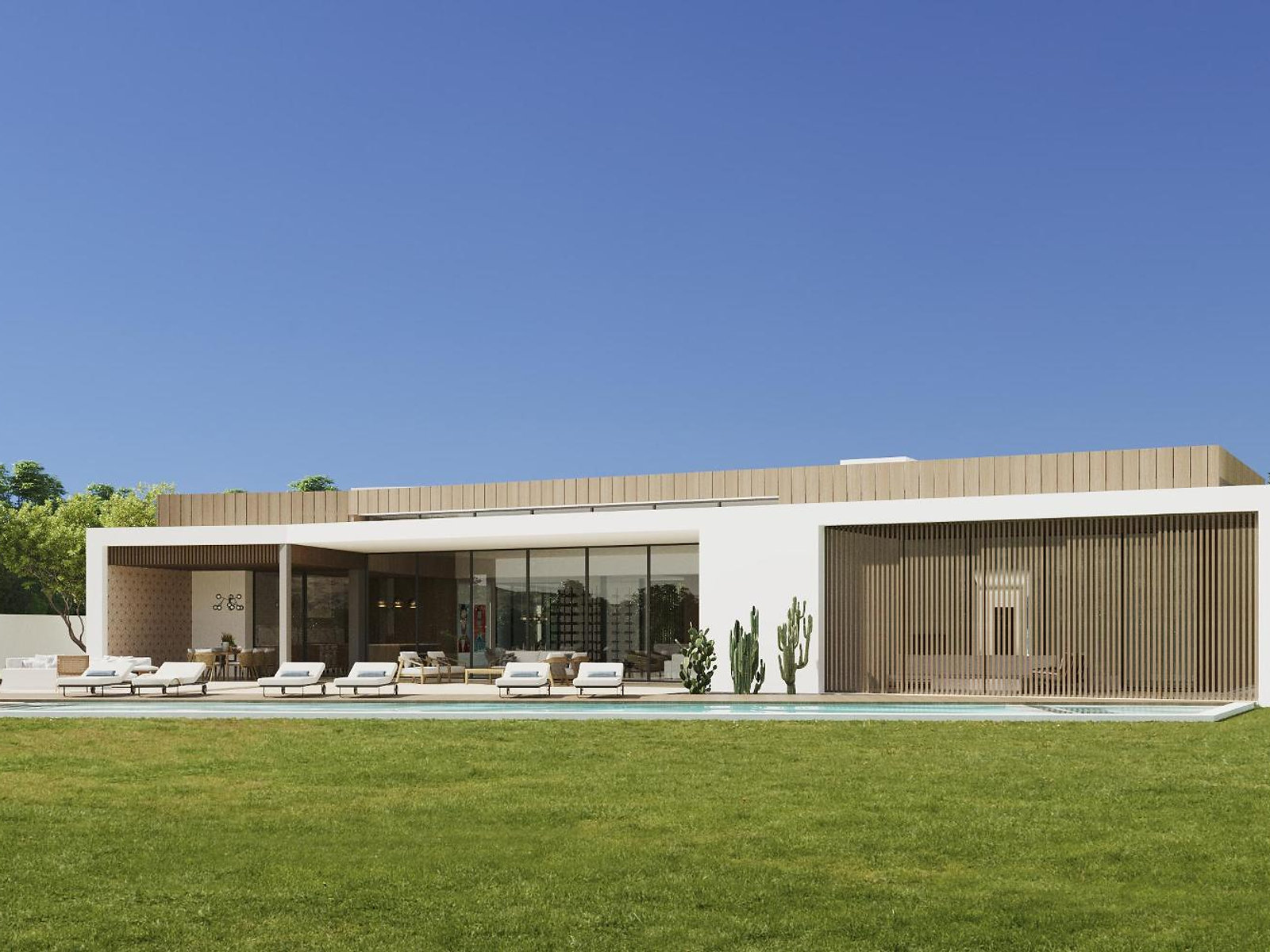 Villa pool and garden — exterior 3D rendering